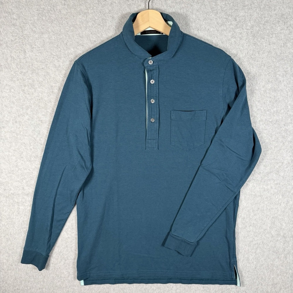 Greyson Polo Shirt Mens Medium Blue Long Sleeve Pima Cotton Performance Stretch